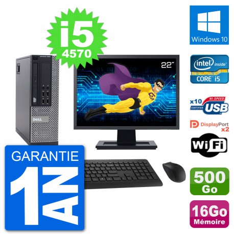 PC Dell 9020 SFF Ecran 22" Intel i5-4570 RAM 16Go Disque 500Go Windows 10 Wifi