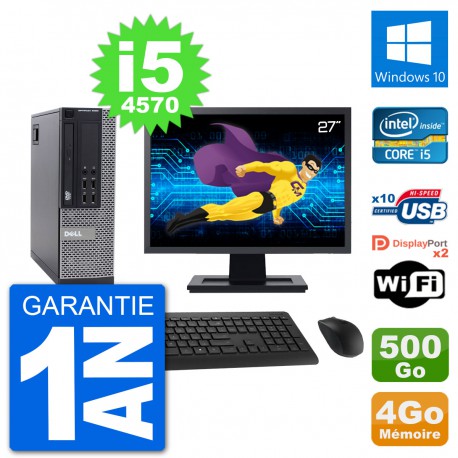 PC Dell 9020 SFF Ecran 27" Intel i5-4570 RAM 4Go Disque 500Go Windows 10 Wifi