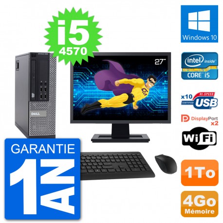 PC Dell 9020 SFF Ecran 27" Intel i5-4570 RAM 4Go Disque 1To Windows 10 Wifi