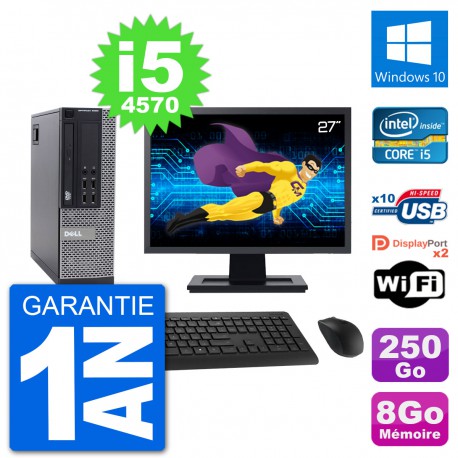 PC Dell 9020 SFF Ecran 27" Intel i5-4570 RAM 8Go Disque 250Go Windows 10 Wifi