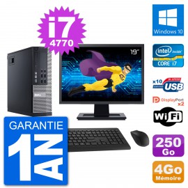 PC Dell 9020 SFF Ecran 19" Intel i7-4770 RAM 4Go Disque 250Go Windows 10 Wifi