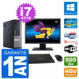 PC Dell 9020 SFF Ecran 19" Intel i7-4770 RAM 4Go Disque 500Go Windows 10 Wifi