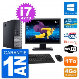 PC Dell 9020 SFF Ecran 19" Intel i7-4770 RAM 4Go Disque 1To Windows 10 Wifi