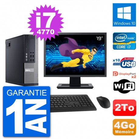 PC Dell 9020 SFF Ecran 19" Intel i7-4770 RAM 4Go Disque 2To Windows 10 Wifi