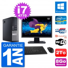 PC Dell 9020 SFF Ecran 19" Intel i7-4770 RAM 8Go Disque 2To Windows 10 Wifi