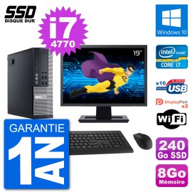 PC Dell 9020 SFF Ecran 19" Intel Core i7-4770 RAM 8Go SSD 240Go Windows 10 Wifi