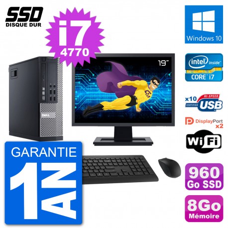 PC Dell 9020 SFF Ecran 19" Intel Core i7-4770 RAM 8Go SSD 960Go Windows 10 Wifi