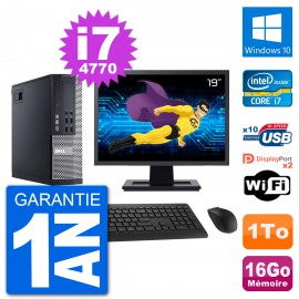 PC Dell 9020 SFF Ecran 19" Intel i7-4770 RAM 16Go Disque 1To Windows 10 Wifi