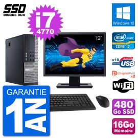 PC Dell 9020 SFF Ecran 19" Intel i7-4770 RAM 16Go SSD 480Go Windows 10 Wifi