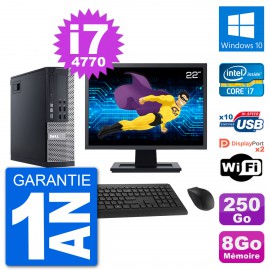 PC Dell 9020 SFF Ecran 22" Intel i7-4770 RAM 8Go Disque 250Go Windows 10 Wifi