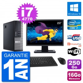 PC Dell 9020 SFF Ecran 22" Intel i7-4770 RAM 16Go Disque 250Go Windows 10 Wifi