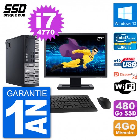 PC Dell 9020 SFF Ecran 27" Intel Core i7-4770 RAM 4Go SSD 480Go Windows 10 Wifi