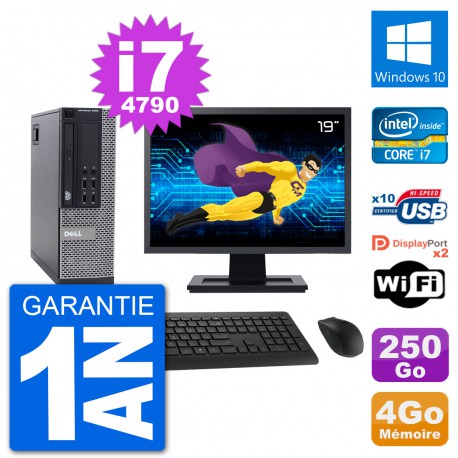 PC Dell 9020 SFF Ecran 19" Intel i7-4790 RAM 4Go Disque 250Go Windows 10 Wifi