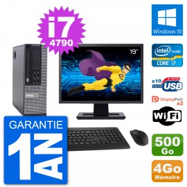 PC Dell 9020 SFF Ecran 19" Intel i7-4790 RAM 4Go Disque 500Go Windows 10 Wifi