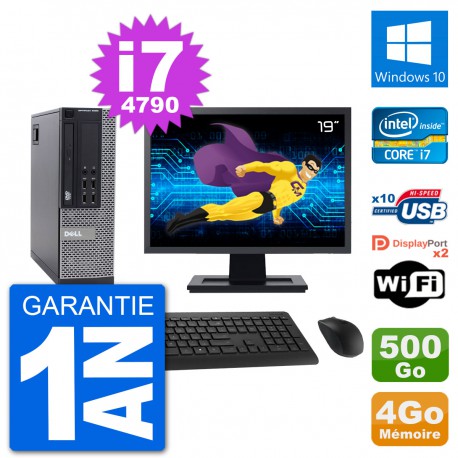 PC Dell 9020 SFF Ecran 19" Intel i7-4790 RAM 4Go Disque 500Go Windows 10 Wifi