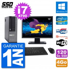 PC Dell 9020 SFF Ecran 19" Intel Core i7-4790 RAM 4Go SSD 120Go Windows 10 Wifi