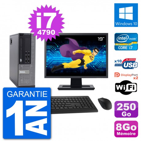 PC Dell 9020 SFF Ecran 19" Intel i7-4790 RAM 8Go Disque 250Go Windows 10 Wifi