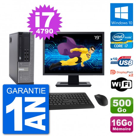 PC Dell 9020 SFF Ecran 19" Intel i7-4790 RAM 16Go Disque 500Go Windows 10 Wifi