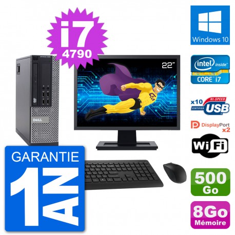 PC Dell 9020 SFF Ecran 22" Intel i7-4790 RAM 8Go Disque 500Go Windows 10 Wifi