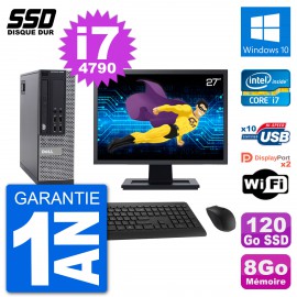 PC Dell 9020 SFF Ecran 27" Intel Core i7-4790 RAM 8Go SSD 120Go Windows 10 Wifi