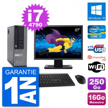PC Dell 9020 SFF Ecran 27" Intel i7-4790 RAM 16Go Disque 250Go Windows 10 Wifi