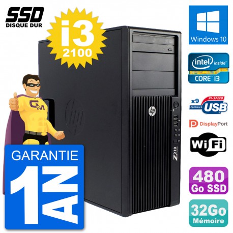 PC Tour HP Z210 Intel Core i3-2100 RAM 32Go SSD 480Go Windows 10 Wifi
