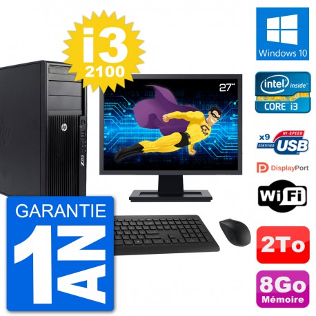 PC Tour HP Z210 Ecran 27" Intel i3-2100 RAM 8Go Disque Dur 2To Windows 10 Wifi