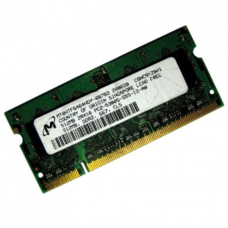 512Mo RAM PC Portable SODIMM MICRON MT8HTF6464HDY-667B3 DDR2 PC2-5300S 667MHz