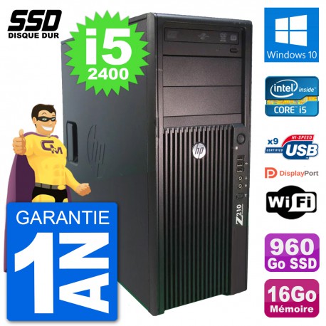 PC Tour HP Z210 Intel Core i5-2400 RAM 16Go SSD 960Go Windows 10 Wifi