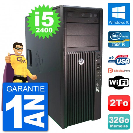 PC Tour HP Z210 Intel Core i5-2400 RAM 32Go Disque Dur 2To Windows 10 Wifi