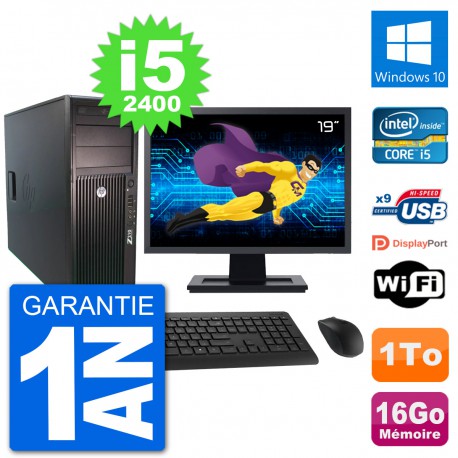 PC Tour HP Z210 Ecran 19" Intel i5-2400 RAM 16Go Disque Dur 1To Windows 10 Wifi
