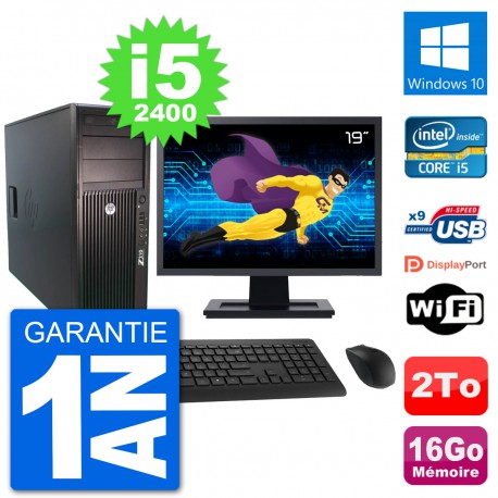 PC Tour HP Z210 Ecran 19" Intel i5-2400 RAM 16Go Disque Dur 2To Windows 10 Wifi
