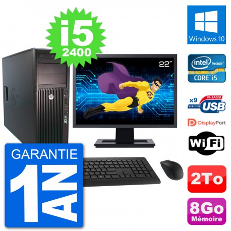 PC Tour HP Z210 Ecran 22" Intel i5-2400 RAM 8Go Disque Dur 2To Windows 10 Wifi