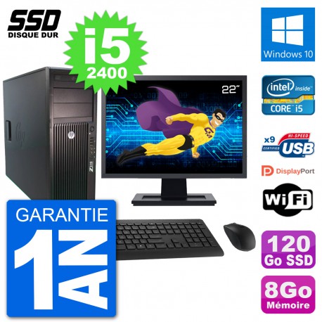 PC Tour HP Z210 Ecran 22" Intel i5-2400 RAM 8Go SSD 120Go Windows 10 Wifi