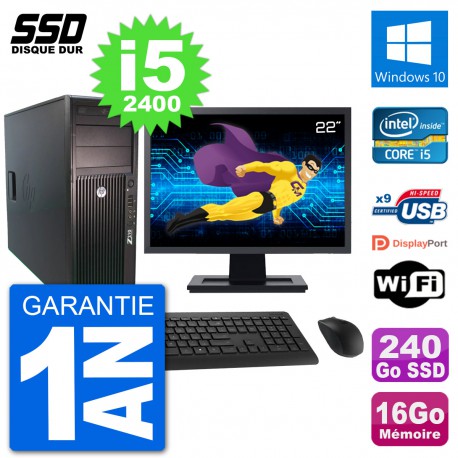 PC Tour HP Z210 Ecran 22" Intel i5-2400 RAM 16Go SSD 240Go Windows 10 Wifi