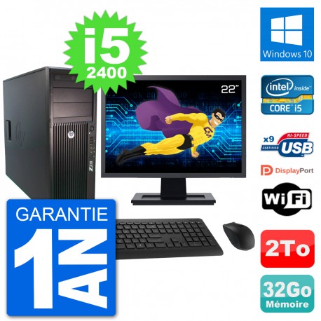 PC Tour HP Z210 Ecran 22" Intel i5-2400 RAM 32Go Disque Dur 2To Windows 10 Wifi