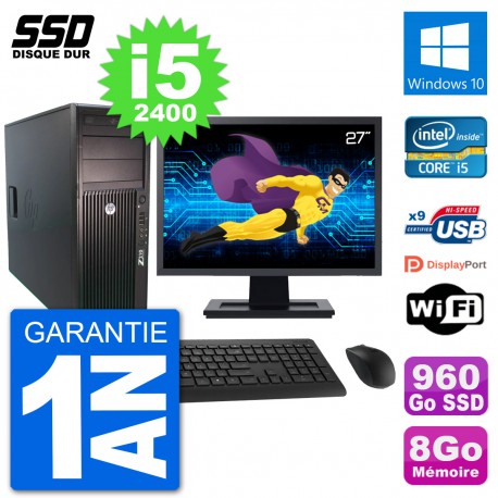 PC Tour HP Z210 Ecran 27" Intel i5-2400 RAM 8Go SSD 960Go Windows 10 Wifi