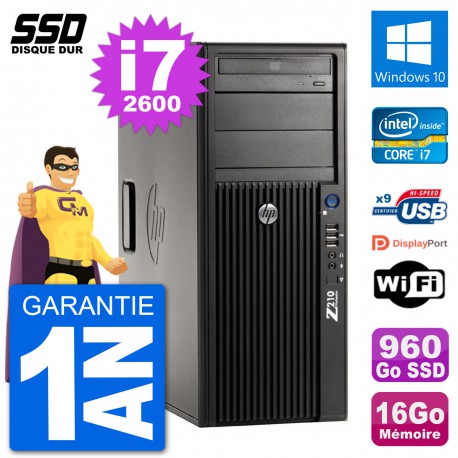 PC Tour HP Z210 Intel Core i7-2600 RAM 16Go SSD 960Go Windows 10 Wifi