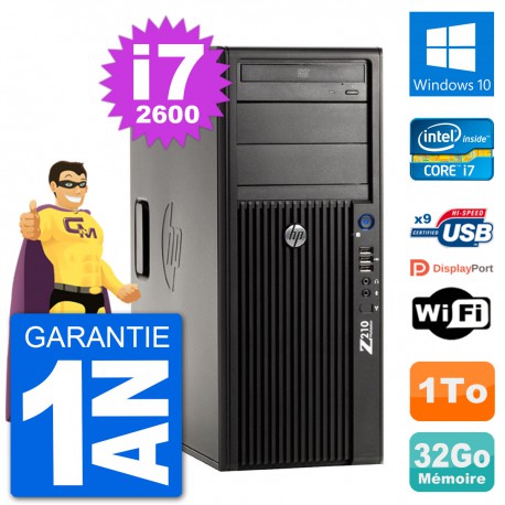 PC Tour HP Z210 Intel Core i7-2600 RAM 32Go Disque Dur 1To Windows 10 Wifi