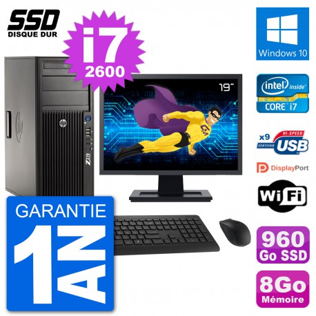 PC Tour HP Z210 Ecran 19" Intel i7-2600 RAM 8Go SSD 960Go Windows 10 Wifi