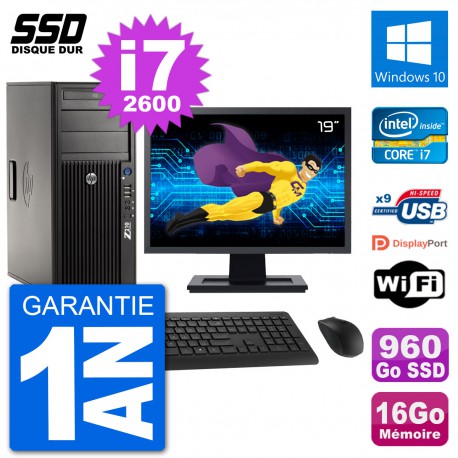 PC Tour HP Z210 Ecran 19" Intel i7-2600 RAM 16Go SSD 960Go Windows 10 Wifi