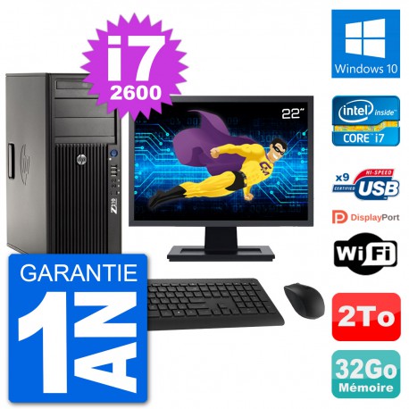 PC Tour HP Z210 Ecran 22" Intel i7-2600 RAM 32Go Disque Dur 2To Windows 10 Wifi
