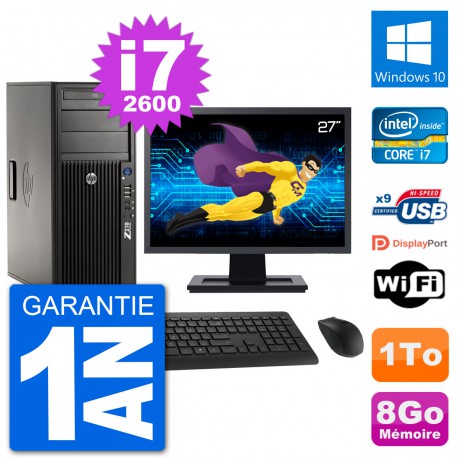 PC Tour HP Z210 Ecran 27" Intel i7-2600 RAM 8Go Disque Dur 1To Windows 10 Wifi