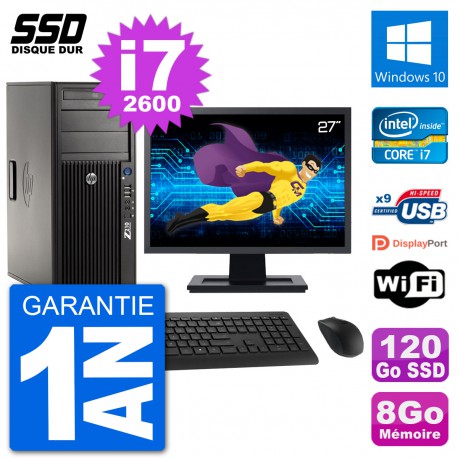 PC Tour HP Z210 Ecran 27" Intel i7-2600 RAM 8Go SSD 120Go Windows 10 Wifi