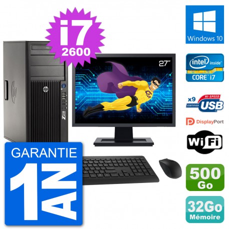 PC Tour HP Z210 Ecran 27" Intel i7-2600 RAM 32Go Disque Dur 500Go Windows 10 Wifi