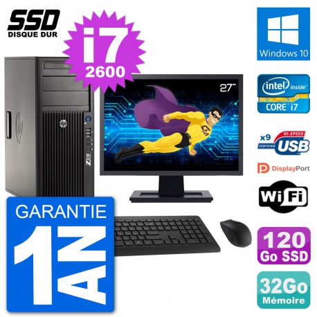 PC Tour HP Z210 Ecran 27" Intel i7-2600 RAM 32Go SSD 120Go Windows 10 Wifi