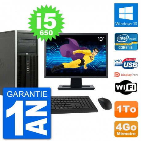 PC Tour HP 8100 Ecran 19" Intel Core i5-650 RAM 4Go Disque 1To Windows 10 Wifi