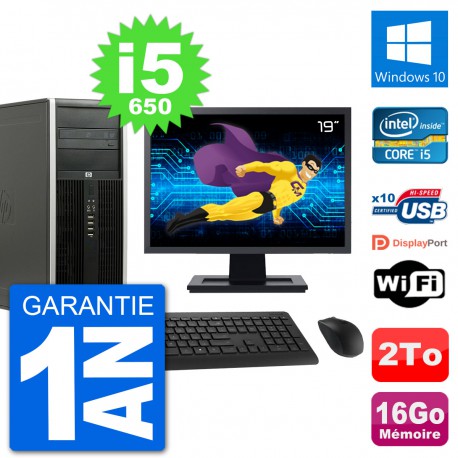 PC Tour HP 8100 Ecran 19" Intel Core i5-650 RAM 16Go Disque 2To Windows 10 Wifi