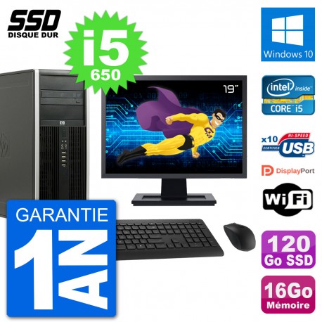 PC Tour HP 8100 Ecran 19" Intel Core i5-650 RAM 16Go SSD 120Go Windows 10 Wifi