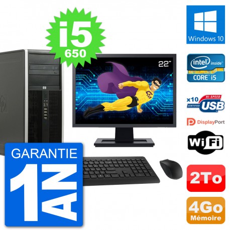 PC Tour HP 8100 Ecran 22" Intel Core i5-650 RAM 4Go Disque 2To Windows 10 Wifi